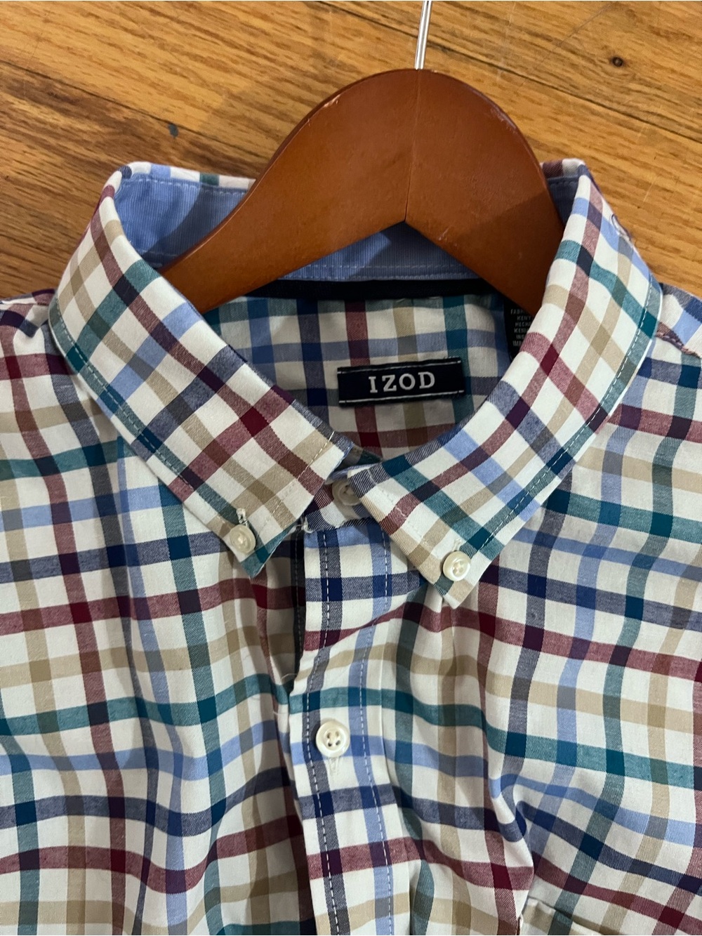Izod Men’s Multicolor Plaid Button-Down Shirt - Blue/Green/Burgundy/Cream Large